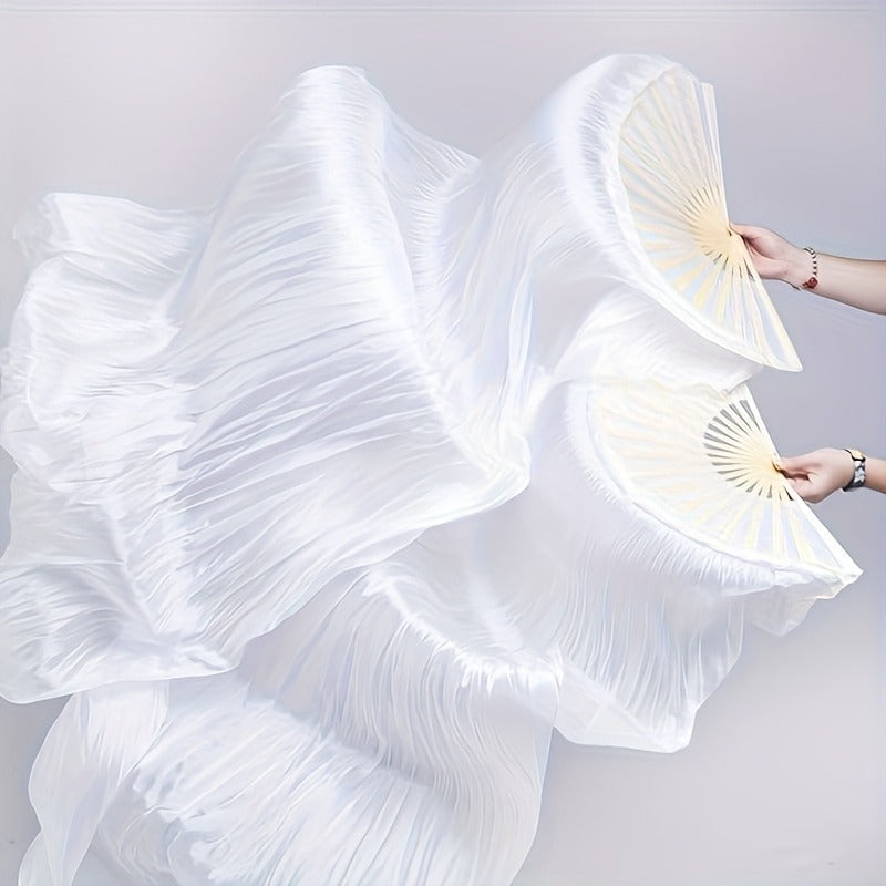Elegant White Belly Dance Fan, Suitable for Percussion Dance, with a Universal Design of Left and Right Hands and Elegant Ribbon Material, It Is an Ideal Choice for Celebrations, Performances and Cultural Gatherings