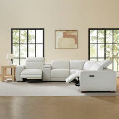 Aiden & Ivy Karson Cream Leather Power Reclining Sectional Sofa