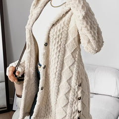Autumn-Winter Warm Fashion Jacquard Plush Hooded Cardigan Coat