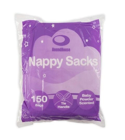 150 Fragranced Disposable Nappy Sacks, Scented, Easy-To-Tie Tabs, Durable, Thick Baby Nappy Disposal or Pet Waste Bags, 150 Count