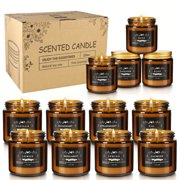 12pcs 3.5-ounce Scented Candles, Retro And Exquisite Design, Soft Fragrance, Soy Wax Amber Candles, Perfect for Valentine's Day, Weddings, Birthdays, Parties, Yoga, Swimming Pools, Home Decoration And As An Excellent Gift for Friends And Family.