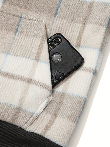 Men's Heavyweight -Lined Hooded Jacket - Full-Zip Plaid Thickened Shirt with Pockets and Adjustable Drawstring, Comfortable and Warm for Autumn and Winter