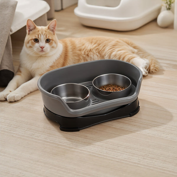 Raised Dog Bowls for Cats and Dogs, Elevated Dog Cat Food and Water Bowls Stands Feeder Dishes with 2 Stainless Steel Bowls, 2 Colours Available