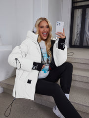 Women's Winter Casual Warm Padded Coat with Fashionable Double Hood and Windproof Cuffs