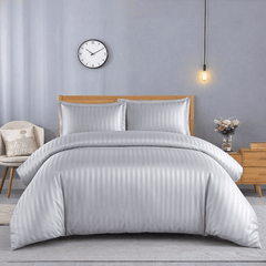 Luxurious Hotel Quality Egyptian Stripe Duvet/Quilt Cover Bedding Set with Pillowcases All Sizes Bedding Set - 3pcs Hypoallergenic Satin Stripes Microfiber Duvet Quilt Cover with Pillow Cases - Soft Comfortable, Durable Breathable & Anti-Wrinkle Duvet Cov