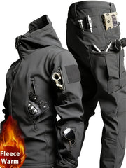 Men'S Soft Shell Winter Two-Piece Set with Multi-Pocket Fleece Jacket And Pants