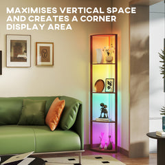 LED Floor Lamp with Shelves, 5-Tier Dimmable Standing Lamp with Adjustable Brightness and Foot Switch, Modern Corner Display Shelf Unit for Living Room Bedroom Office