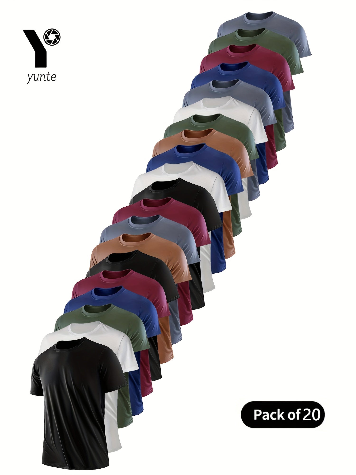 20pcs Black-White-Army-Green-Tan Red-Black-Card-Gray-Red-Black-White-Tan-Card-Army-White-Gray-Tan-Red-Army Mixed Color, Ultra-Light Men's Crew Neck T-Shirt - Quick-Drying, Breathable, Sweat-Wicking Shirt, Suitable for Fitness, Gym, and Running