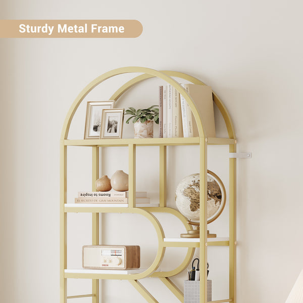 Arched Bookshelf, 9-Tier Metal Open Bookcase, Bookcase Display Racks, Modern Book Shelf for Living Room, Bedroom, Office, Geometric Display Shelf