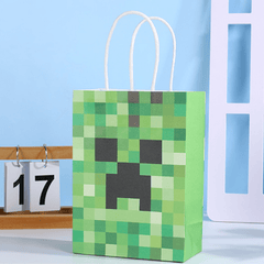 20Pcs Pixel Style Miner Craft Gift Pouches + Stickers Christmas Pixel Gift Pouches Colorful Gift Wrapping Bags Tote Paper Bags Last Minute Halloween Present BagsPixel Style Miner Craft Party Supplies