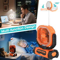 20000mAh Personal Electric , 4 Speeds Wind Hanging , with LED Light Rechargeable Portable USB , Essential for Summer Camping, ABS Material Personal Electric , Outdoor  Suitable for Office, Camping, Picnicking, Beach, Fishing