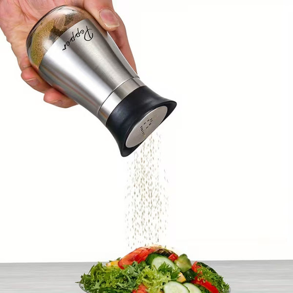 4-piece set (2 bottles + 2 caps) of adorable glass salt and pepper shakers. 4 oz (approx. 113.4g) glass salt and pepper shakers with stainless steel caps, suitable for kitchen dining tables, RVs, camping, and BBQs. Condiment bottles, salt and pepper shake