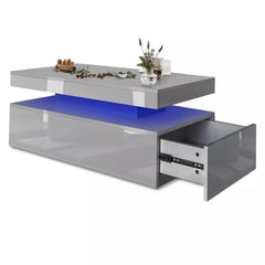 Modern High Gloss LED Coffee Table with 2 Drawers & Storage Shelf – Living Room Centre Table