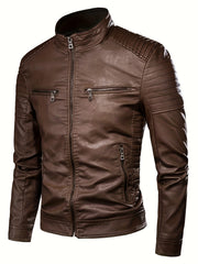 2024 Autumn/Winter Casual Jacket for Men, Stand Collar Trendy New Style Jacket with Faux Pockets, Motorcycle Style Youth Fashion Men's Coat