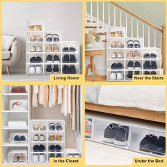 12Pack Shoe Box, Shoe Storage Box, Shoe Stacker, Stackable Shoe Boxes, Plastic Storage Stackable Foldable Organiser For Hallway Hall Living Room Bedroom Office Ect White