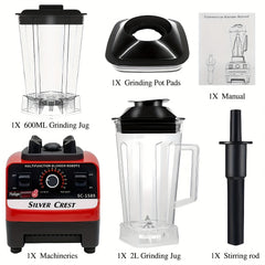 Heavy-Duty 15-Speed High-Power Blender Set with 2L+600ml Large Capacity, 6-Blade Motor & Automatic Juicer/Slushy Machine - Multifunctional Food Processor for Smoothies, Food, Ice Crushing, Shakes, Purees - Plug (220-240V)