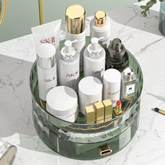 Makeup Organiser for Vanity, 360 Rotating Bathroom Organiser Countertop, High-Capacity Skincare Organiser, Spinning Cosmetics Organiser for Vanity Dresser Bathroom (2 Tiers, Green)