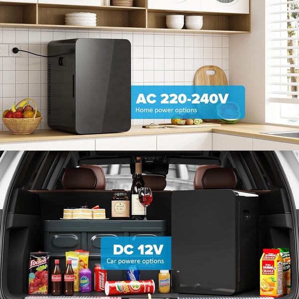 Mini Fridge 22L/ 30 Cans Cooler and Warmer Portable Mini Fridge for Bedrooms with Adjustable Shelves, AC+12V DC Small Fridges for Car, Office, Travel, Skincare, Cosmetics, Drinks (Black)