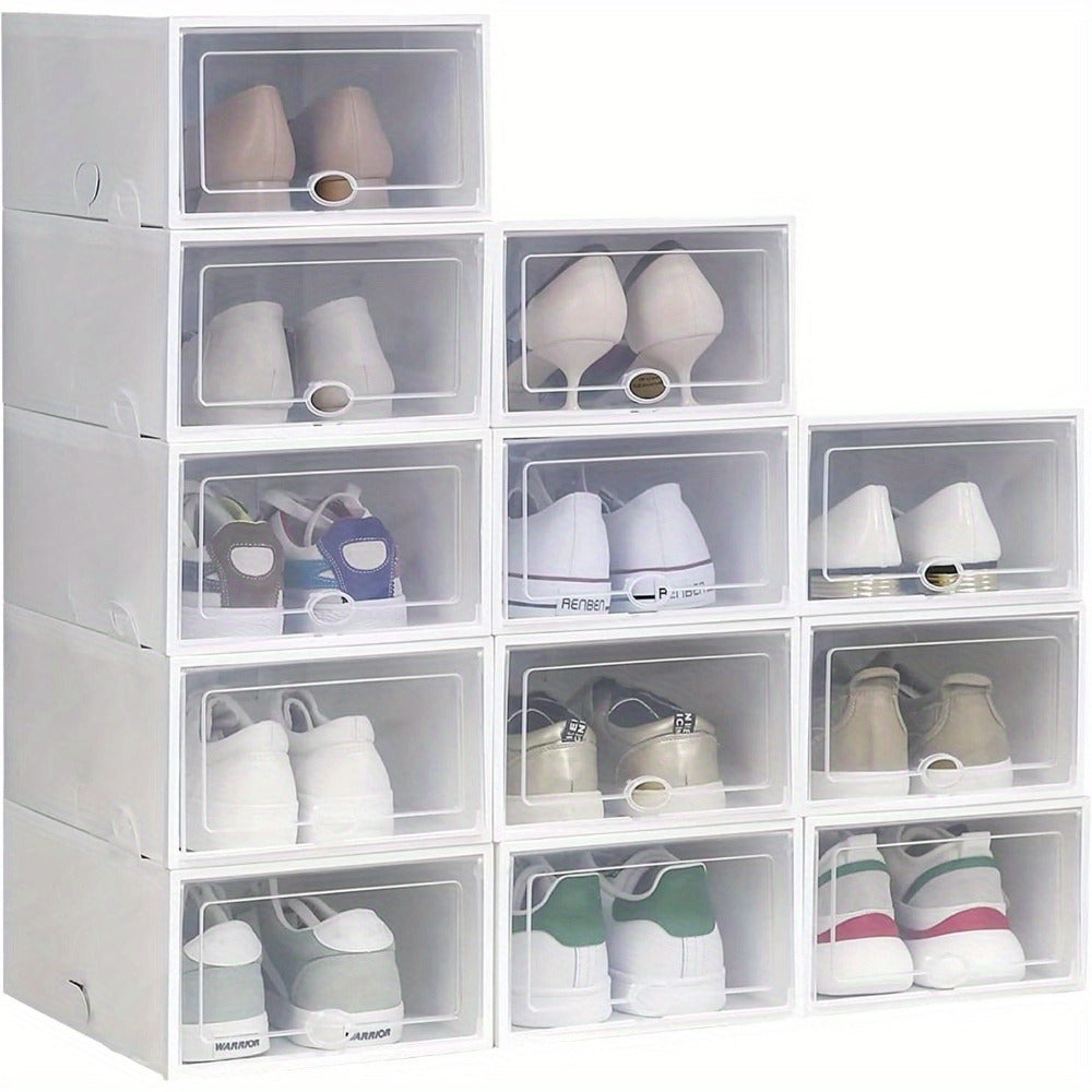 12Pack Shoe Box, Shoe Storage Box, Shoe Stacker, Stackable Shoe Boxes, Plastic Storage Stackable Foldable Organiser For Hallway Hall Living Room Bedroom Office Ect White