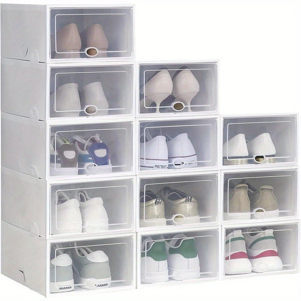 12Pack Shoe Box, Shoe Storage Box, Shoe Stacker, Stackable Shoe Boxes, Plastic Storage Stackable Foldable Organiser For Hallway Hall Living Room Bedroom Office Ect White