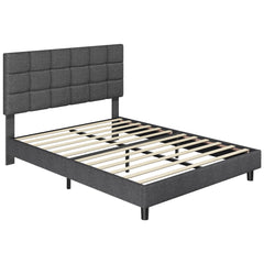 Costoffs Upholstered Bed Frame, Fabric Bed Frame with Fabric Headboard, Modern Platform Bed Frame with Strong Wooden Slats, Support and Square Tufted Headboard Height Adjustable, Double/King, Dark Gray/Light Gray/Beige
