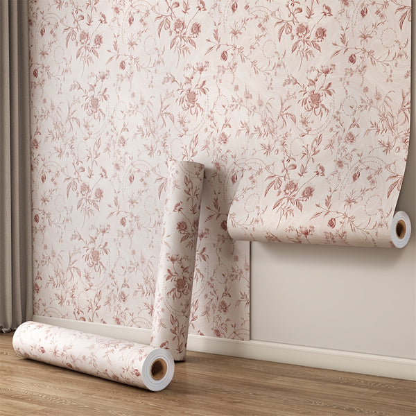 Self-Adhesive Flowers Wallpaper - Pink Boho Self-Adhesive Removable Wall Stickers, Waterproof PVC Contact Paper for Living Room, Cabinets, Bedroom, Kitchen Furniture Refurbishment Wallpaper | Easy Home Decor (59.99cm X 3.02meter) Rentals Friendly