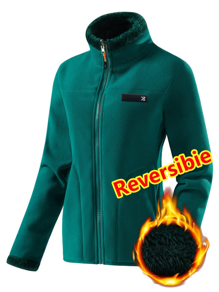 Women's Spring Casual Jacket, Thickened Shaggy Warm Printed Reversible Coral Sweatshirt, Double-Sided Outerwear
