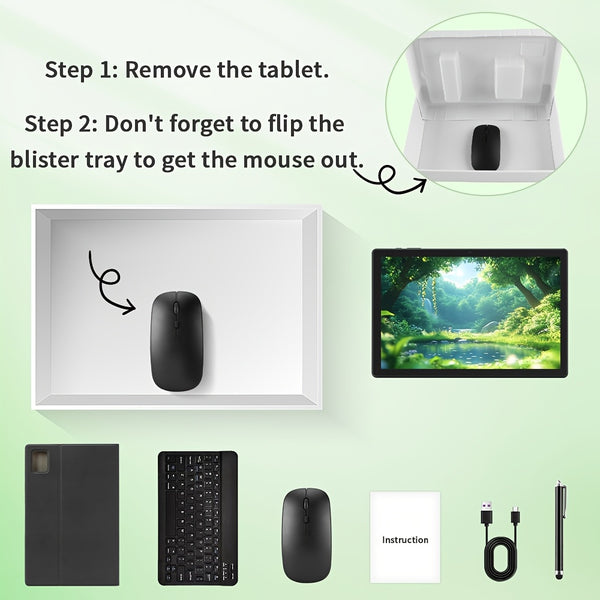 Tablet Computer, 10.1 Inches, Equipped with The Latest Android 15 System, Maximum Expandable 1TB Storage, 8GB RAM (4GB+4GB Expandable), 64GB ROM, Equipped with Keyboard, Mouse, Stylus and Protective Case, Stylus Color Random, 5000mAh Battery