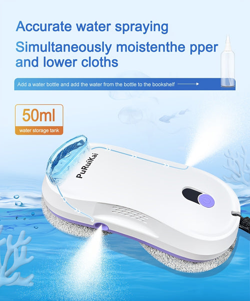 PuRuiKaiM8 Fully Automatic Plug-in Intelligent Window Cleaning Robot (2026 Latest Model) with Automatic Bidirectional Water Spray with Remote Control, 4.5-meter Anti Fall Safety Rope, Including 10 Cleaning Cloths And Spray Bottles