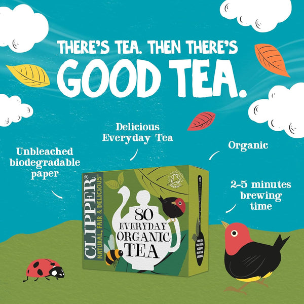 Clipper Organic Everyday Fairtrade Teabags | Black Tea Bags | Natural, Unbleached, Plant-Based Biodegradable & Sustainable Teabags | Eco Conscious, Non GM & Fair Trade Tea (80 Teabags)
