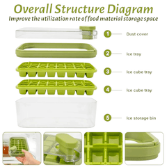 Ice Cube Tray with Lid and Bin, 56pcs Ice Cube Mold, 2 Trays & Ice Scoop, BPA