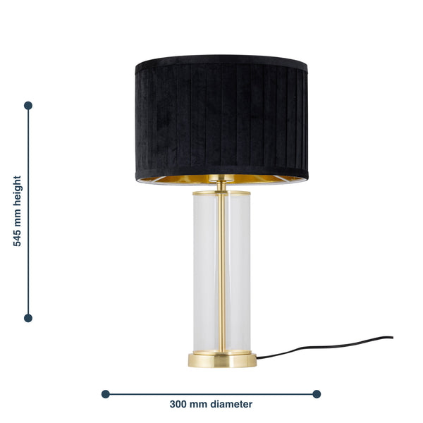 Aura - Satin Brass Table Lamp with Black Pleated Velvet Shade