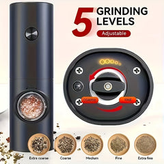 Electric Salt and Pepper Grinder Set, 2pcs with Base and Cleaning Brush, Adjustable Grind Coarseness, LED Lighting, Suitable for Kitchen/BBQ/Restaurant, Kitchen Table Seasoning Tool or Gift, Black