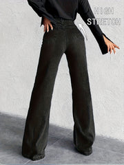 High-Waisted Mid-Blue Stretchy Denim Slightly Flared Pants That Enhance The Buttocks And Create a Effect in a European Style
