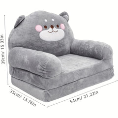Cozy Kid Folding Sofa, Plush, Washable Lounge Chair for Playroom & Nursery, Gray Dog Style Foldable Wide Handle Soft Breathable Toddler Chair for Reading Relaxing Sleeping(2 Layers)