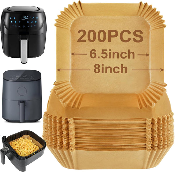BYKITCHEN Air Fryer Parchment Paper Liner, 50PCS Square Air Fryer Liners Disposable, Greaseproof Paper, Compatible with COSORI, Ninja, Tefal, Russell Hobbs Fryers (Unbleached)