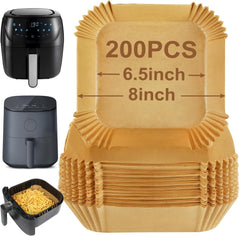 BYKITCHEN Air Fryer Parchment Paper Liner, 50PCS Square Air Fryer Liners Disposable, Greaseproof Paper, Compatible with COSORI, Ninja, Tefal, Russell Hobbs Fryers (Unbleached)