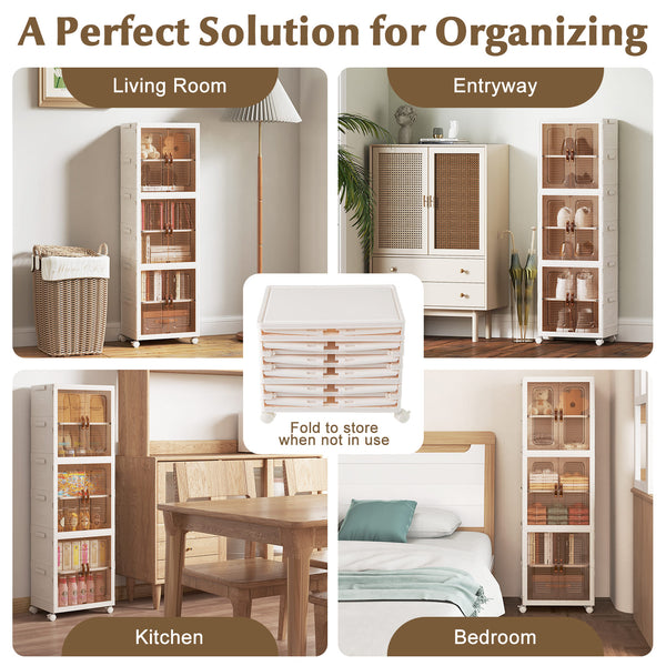 GOFLAME 6-Cube Stackable Storage Bins 115L Shoes Boxes w/ Doors-White