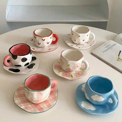 1pc Ceramic Coffee Cup And Saucer, Korean-Style Ins Style Retro Hand-Knotted Mug, High-Looking Fresh Breakfast Milk Cup, Office Water Cup, Tea Cup, Suitable for Home Use, Parties, Gift Giving