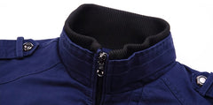 Men'S Solid Color Plaid Lining Cargo Jacket Autumn And Winter Multi-Pocket Design Stylish Long Sleeve Stand Collar Street Jacket Outdoor Coat Locomotive Jacket