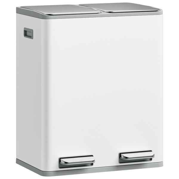 Kitchen Bin, (2 X 30L) 60L Recycling Bins, Pedal Bin with Lid, Stainless Steel Kitchen Bins Recycling And Waste, Silent Slow-Down Closing Lid, with 15 Exclusive Trash Bags, Silvery