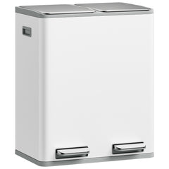 Kitchen Bin, (2 X 30L) 60L Recycling Bins, Pedal Bin with Lid, Stainless Steel Kitchen Bins Recycling And Waste, Silent Slow-Down Closing Lid, with 15 Exclusive Trash Bags, Silvery