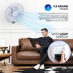 Schallen 16 Inch Wall Mounted Fan with Remote Control, Oscillating Cooling Fan 40cm, 3 Speed Settings, Timer Function, Quiet Wall Fan for Bedroom, Office, Kitchen, Garage, Home Cooling Fan UK, Adjustable Tilt Air Circulator, Energy Efficient Wall Fan Whit