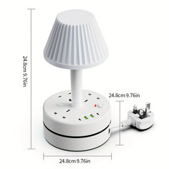 A 3-port Power Board/power Socket/power Strip with 2 USB-A And 2 USB-C Ports, Equipped with A Desk Lamp, Compatible with 220V-240V, Maximum Power 3250W, 13A, 1.8m Cable, Suitable for Home, Kitchen, Outdoor, Hotel, Office, Cruise Vacation