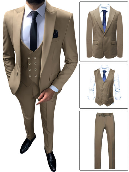 Fashion Men's Leisure Boutique Slim Fit Light Business Suit Set, Wedding Ball Dress Jacket + Vest + Pants 3pcs Suit.