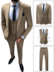Fashion Men's Leisure Boutique Slim Fit Light Business Suit Set, Wedding Ball Dress Jacket + Vest + Pants 3pcs Suit.