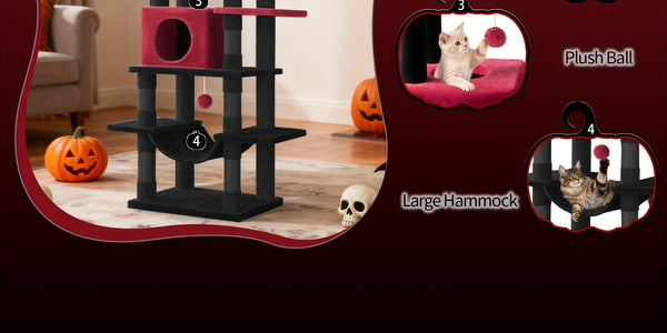 Cat Tree for Indoor Cats, 170cm Large Tall Cat Tower, Multi-Level Cats House with Condo, 8 Scratching Posts, Hammock, 4 Pom Poms