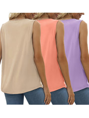 Three-Pack Women's Tank Tops Summer Sleeveless Loose Fit Eyelet Neck Solid Color Basic Shirts