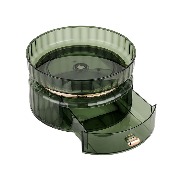 Skincare Exclusive Emerald Rotating Storage Box 25*14cm, 360° Desktop Rotating Storage Rack, with Drawer Large Capacity Cosmetic Organizer, Storage Box Suitable for Vanity Dresser Bathroom