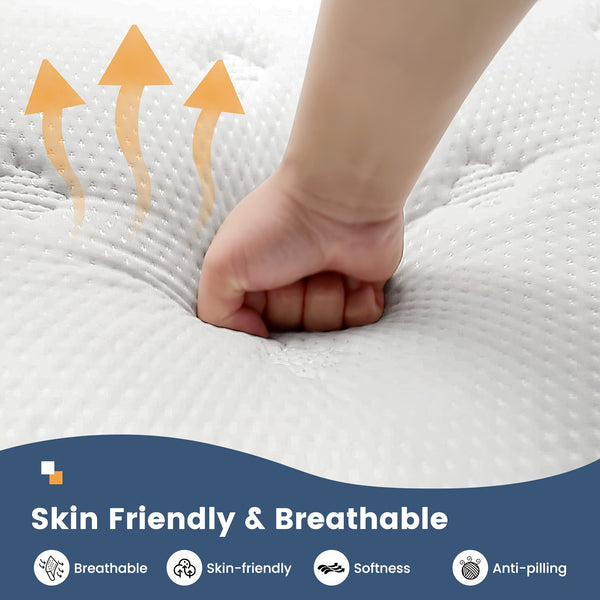 26cm/10.2in) Premium Hybrid Mattress: Individual Pocket Springs & 7-Zone Gel Foam, Medium Firm, Motion Isolation, Blue & White Design